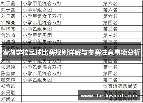 漕湖学校足球比赛规则详解与参赛注意事项分析